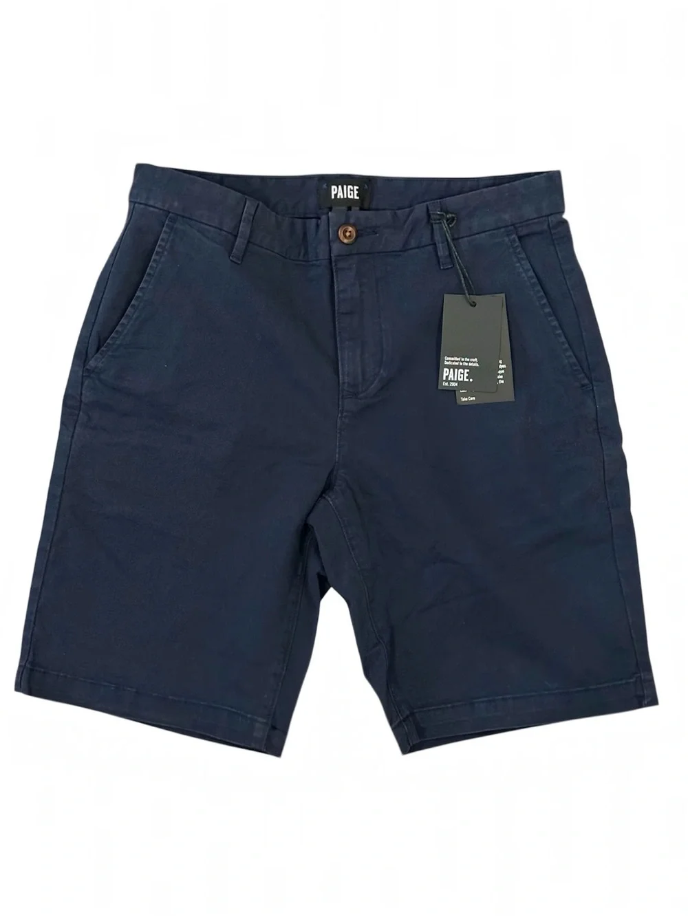 PAIGE Men's Mid Rise Stretch Chino Shorts Size 30 Dark Navy Blue 8.5” Inseam
